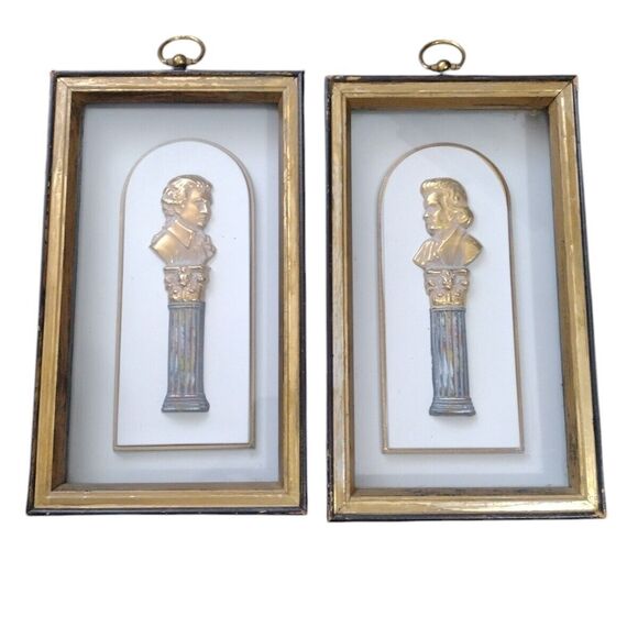 Vintage Turner Wall Accessory Framed Art Set of 2 Pedestal Busts MCM Wall Decor - Picture 1 of 11